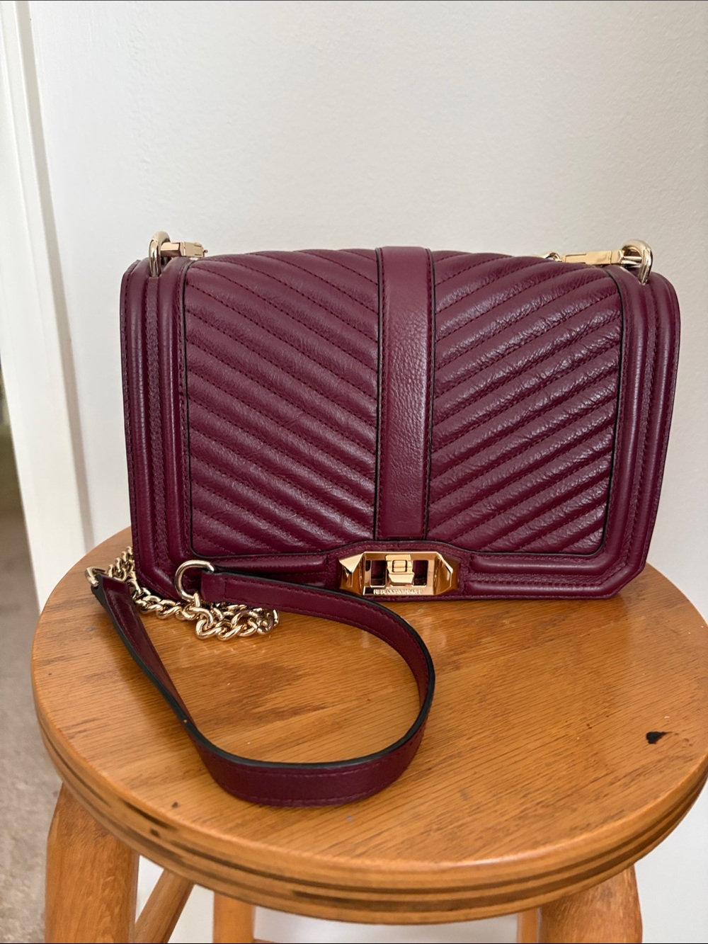 Rebecca Minkoff Quilted Wine Leather Chain Shoulder Bag